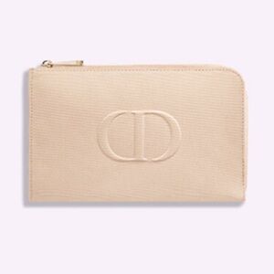 Dior Makeup Cosmetic Bag Pouch Beige Cream Logo Small Flat New Authentic
